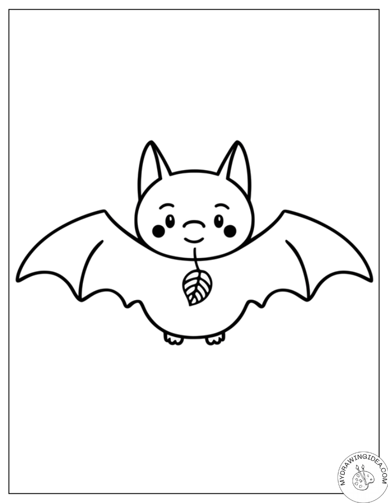 Smiley Bat with Nature Touch – Bats Coloring Pages Free Download