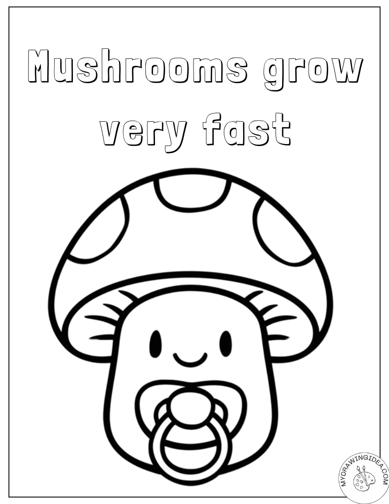 Smiling Baby Mushroom with Pacifier - Mushroom Coloring Pages Printable