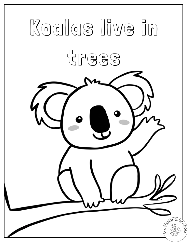 Smiling Koala in Natural Habitat Koala Color Page