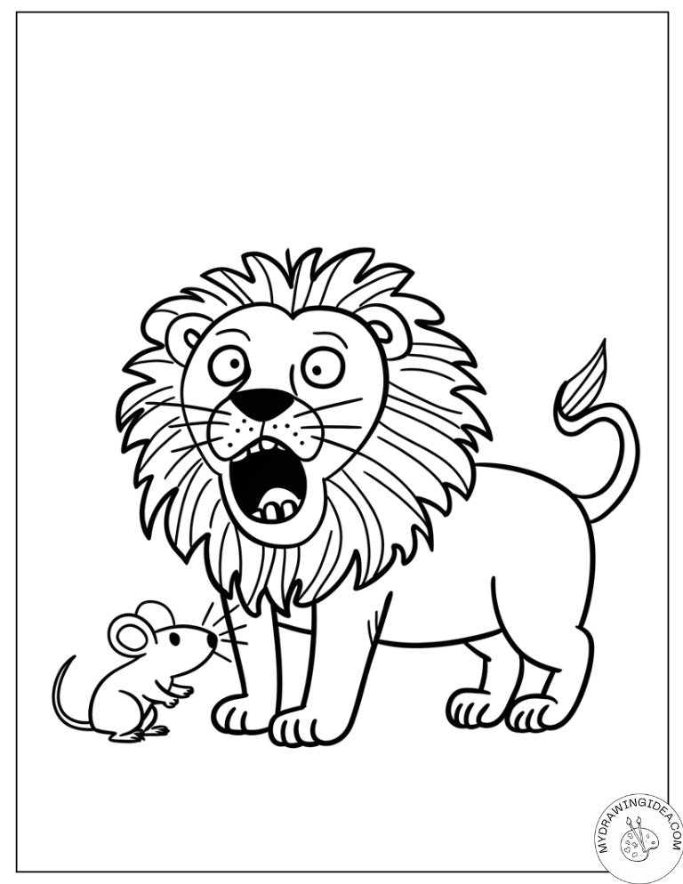 Surprised Lion with Little Friend Printable Coloring Pages of Lions