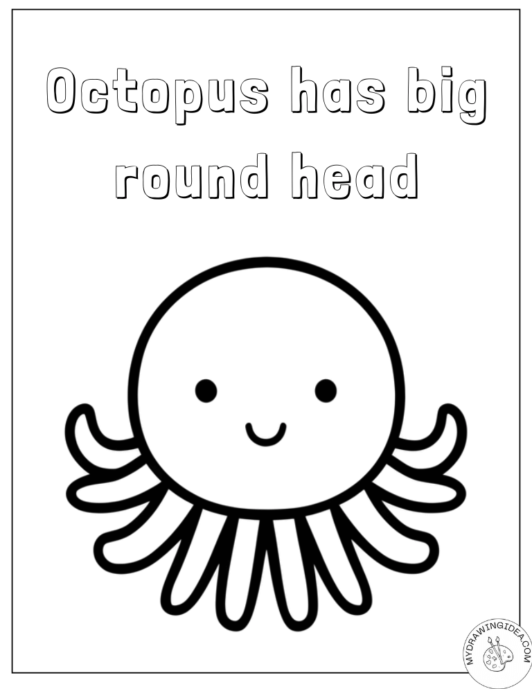 Sweet Happy Face Coloring Page Octopus with Short Arms