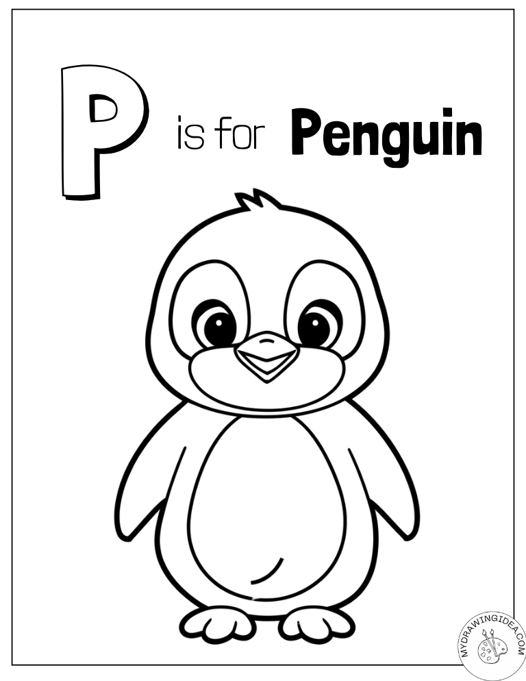 Sweet P-Is-For-Penguin Coloring Pages for Toddlers
