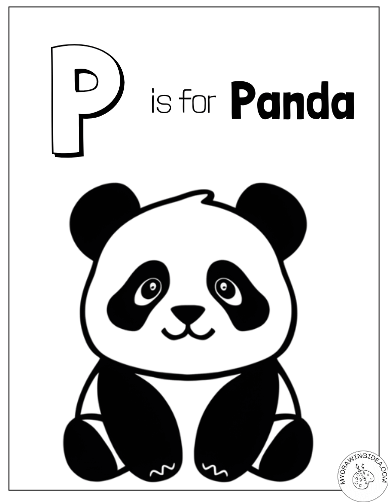 Sweet 'P is for Panda' Panda colouring page