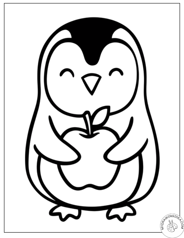 Sweet Penguin with Growing Plant Free Coloring Pages of Penguins