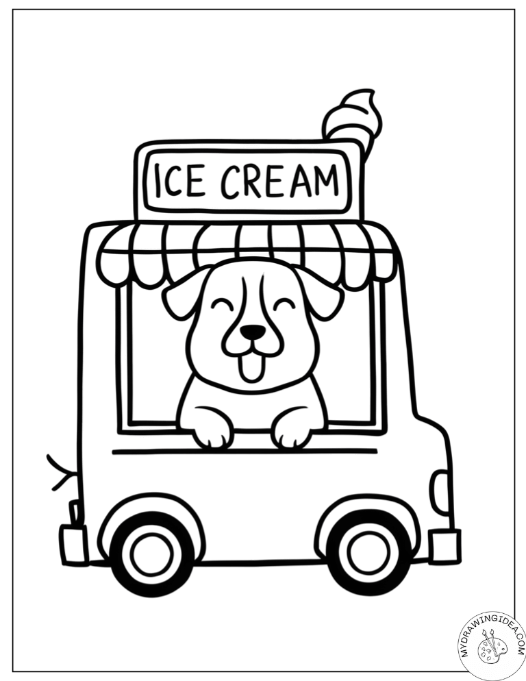 Sweet Treat Truck Puppy - Dog Coloring Pages for Kids Printable