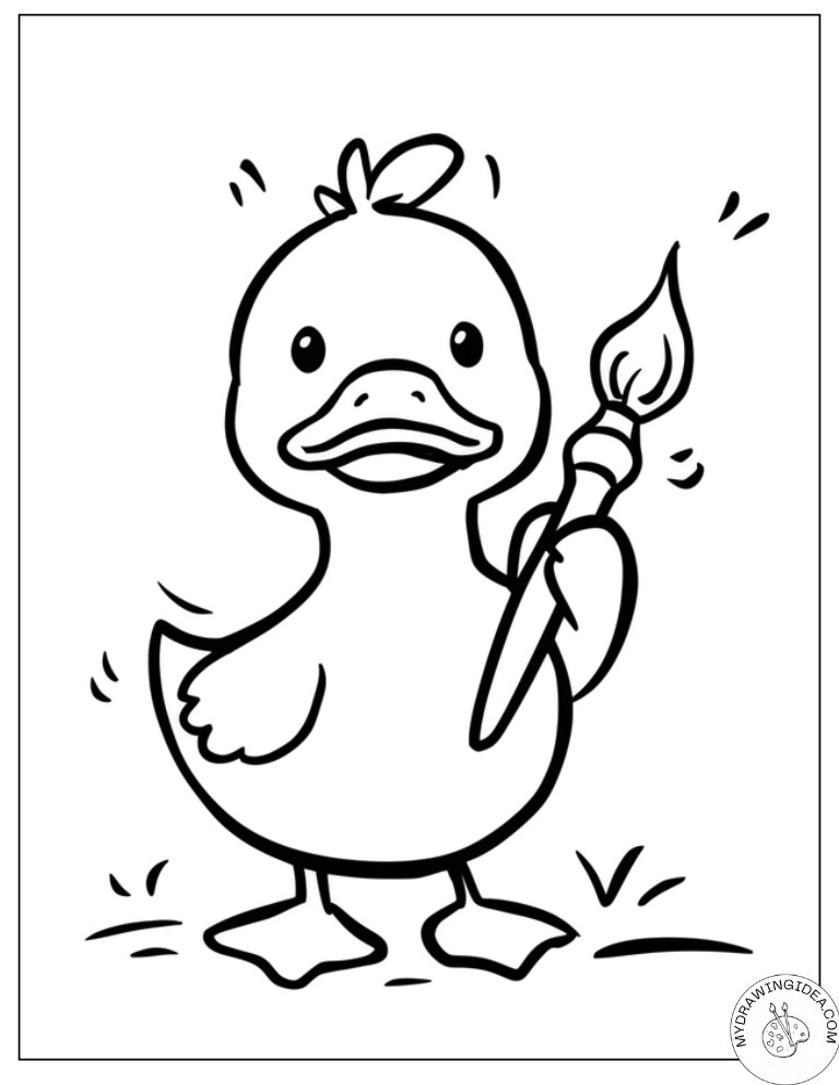 Talented Duck with Art Brush - Free Printable Duck Coloring Pages