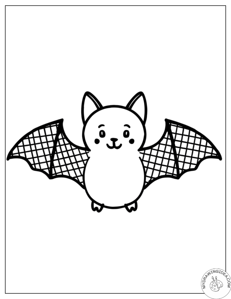 Textured Wing Bat with Mesh Design - Color Page of Cave Bat for Kids