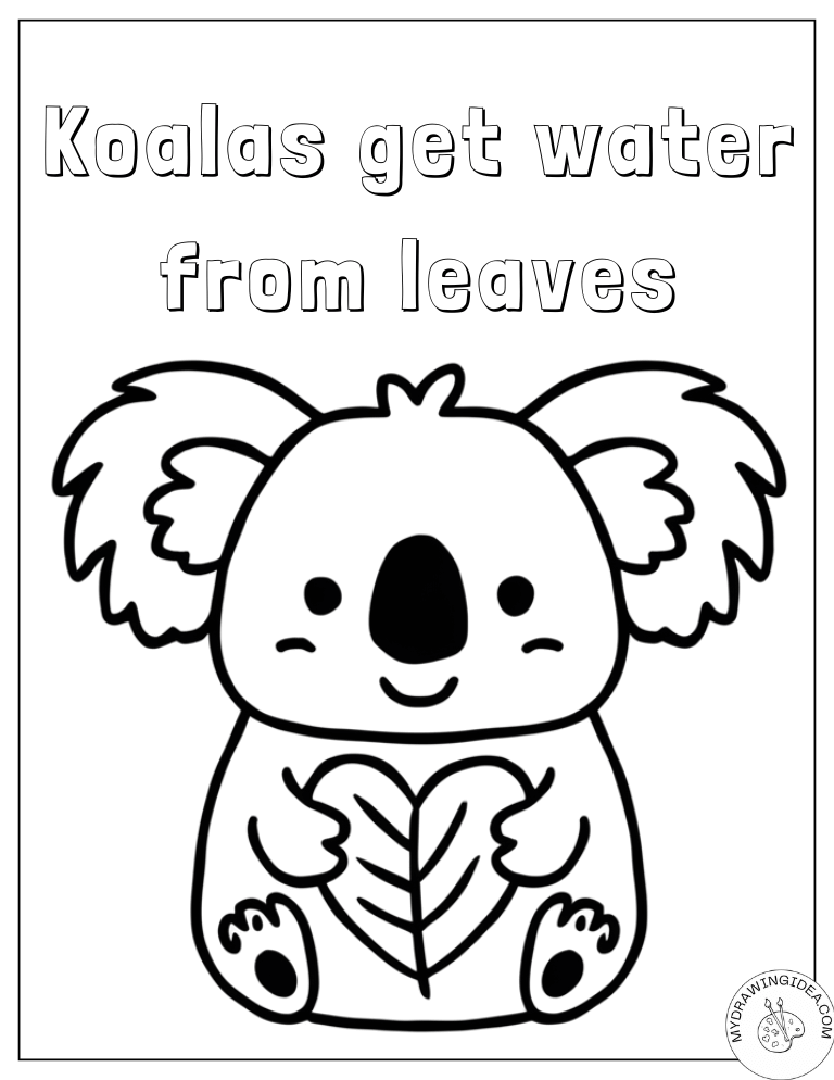Thirsty Koala Getting Water from Leaves Free Koala Coloring Pages