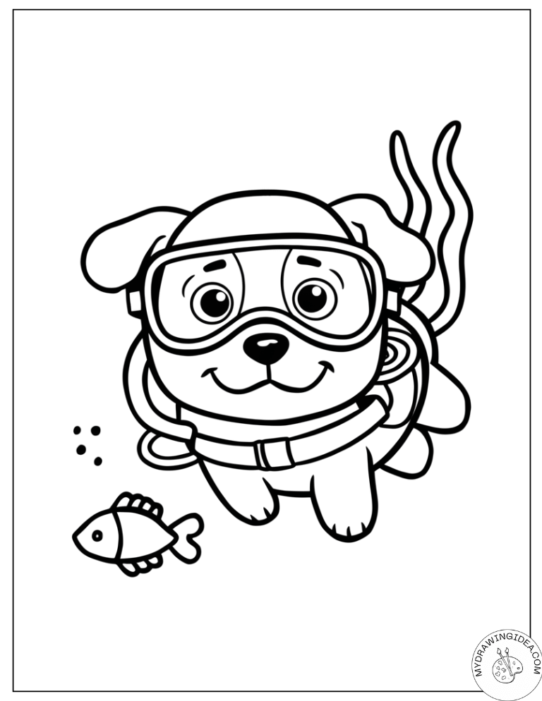 Underwater Adventure Dog Cute Dog Coloring Pages to Print
