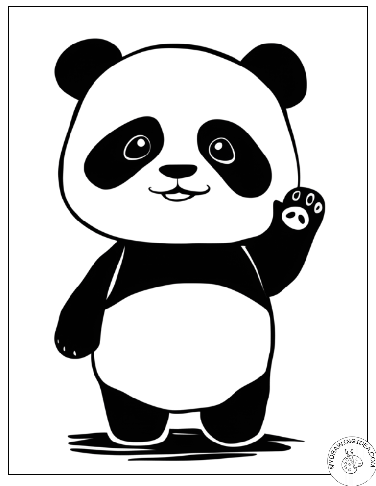 Waving Baby Panda – Cute Baby Panda Coloring Page