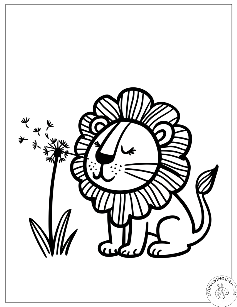 Winking Lion with Dandelion Printable Lion King Coloring Pages